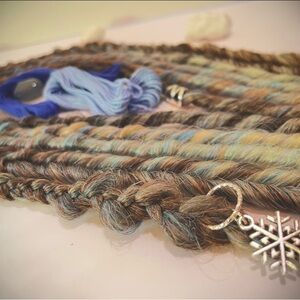 Synthetic Dreadlock Extensions. Blonde, brown, & blue. Partial set. (Braid-in)